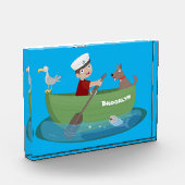 かわいい男の子のセーラーと犬のボートの漫画 フォトブロック (左)