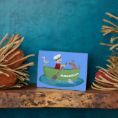 かわいい男の子のセーラーと犬のボートの漫画 フォトプラーク (側面)