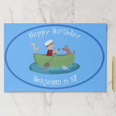 かわいい男の子のセーラーと犬のボートの漫画 ペーパーパッド (インサイチュ)