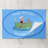 かわいい男の子のセーラーと犬のボートの漫画 ペーパーパッド (折り畳み)