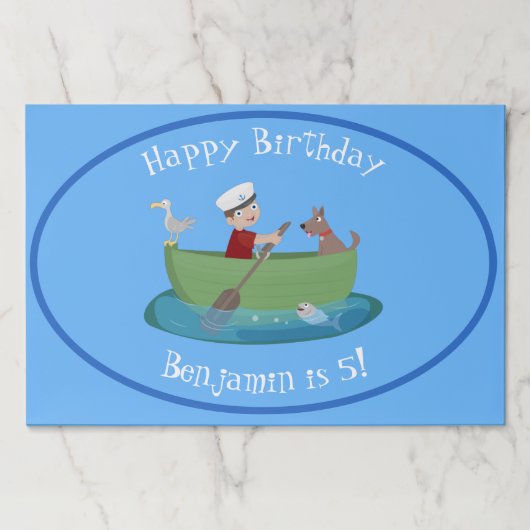 かわいい男の子のセーラーと犬のボートの漫画 ペーパーパッド (正面)