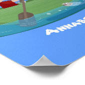 かわいい男の子のセーラーと犬のボートの漫画 ポスター (角)