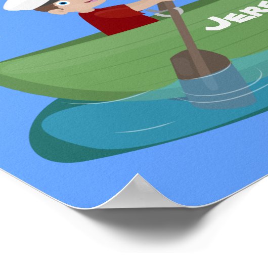 かわいい男の子のセーラーと犬のボートの漫画 ポスター (角)