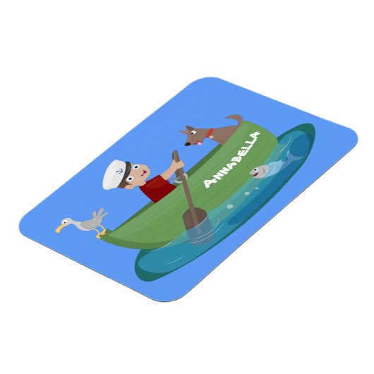 かわいい男の子のセーラーと犬のボートの漫画 マグネット (左側)