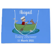 かわいい男の子のセーラーと犬のボートの漫画 ラージペーパーバッグ (正面)