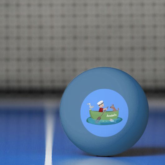 かわいい男の子のセーラーと犬のボートの漫画 卓球ボール (ネット)