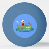 かわいい男の子のセーラーと犬のボートの漫画 卓球ボール (正面)