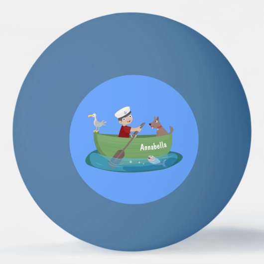 かわいい男の子のセーラーと犬のボートの漫画 卓球ボール (裏面)