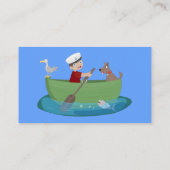 かわいい男の子のセーラーと犬のボートの漫画 名刺 (裏面)