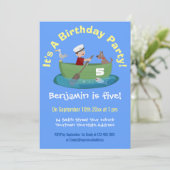 かわいい男の子のセーラーと犬のボートの漫画 招待状 (スタンド正面)