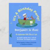 かわいい男の子のセーラーと犬のボートの漫画 招待状 (正面/裏面)