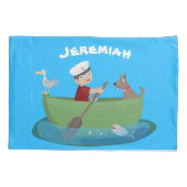 かわいい男の子のセーラーと犬のボートの漫画 枕カバー (裏面)