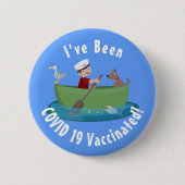 かわいい男の子のセーラーと犬のボートの漫画 缶バッジ (正面)