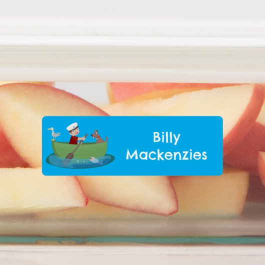 かわいい男の子のセーラーボートの漫画パーソナライズされた ラベル (貼付)