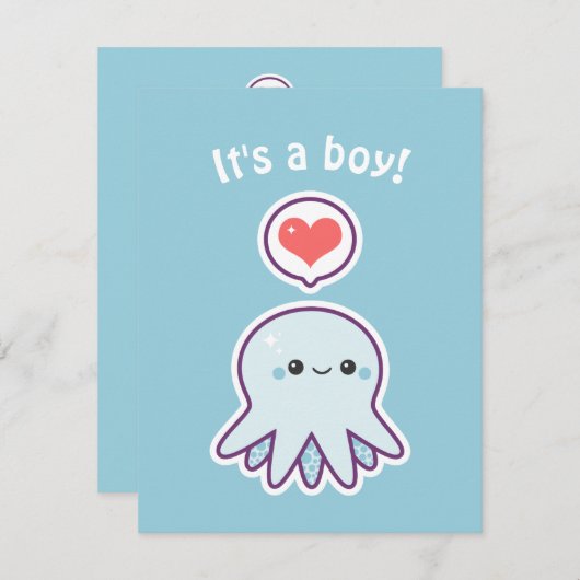 かわいい男の子のタコのベビーシャワー招待状 招待状 (正面/裏面)