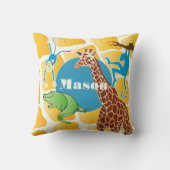 かわいい男の子のパーソナライズされたキリン・モンキー・アリゲーター クッション (裏面)