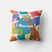 かわいい男の子のパーソナライズされたキリン・モンキー・アリゲーター クッション (裏面)