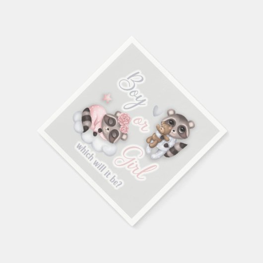 かわいい男の子のベビーアライグマ性別リビール スタンダードカクテルナプキン (角)