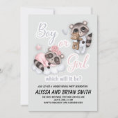 かわいい男の子のベビーアライグマ性別リビール 招待状 (正面)