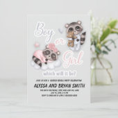 かわいい男の子のベビーアライグマ性別リビール 招待状 (スタンド正面)