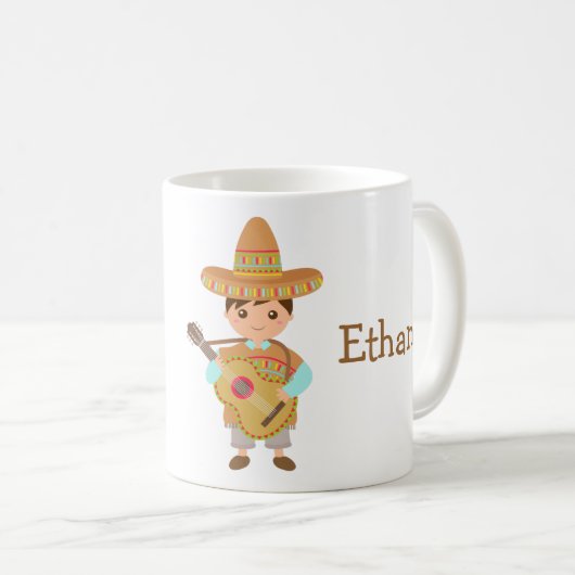 かわいい男の子のメキシコソンブレロの帽子のギターのフェスタ コーヒーマグカップ (正面右)