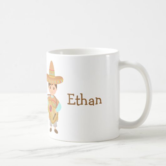 かわいい男の子のメキシコソンブレロの帽子のギターのフェスタ コーヒーマグカップ (右)