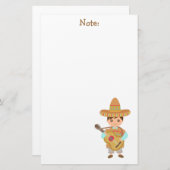 かわいい男の子のメキシコソンブレロの帽子のギターのフェスタ 便箋 (正面/裏面)