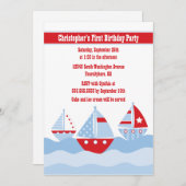 かわいい男の子のヨットの誕生日のパーティの招待状 招待状 (正面/裏面)