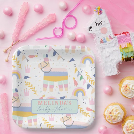 かわいい男の子のラマ虹の赤ちゃんシャワー ペーパープレート (パーティー)