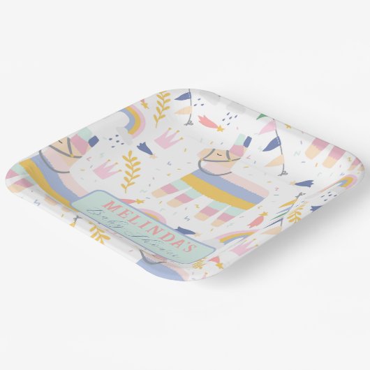 かわいい男の子のラマ虹の赤ちゃんシャワー ペーパープレート (傾斜あり)