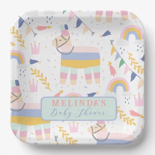 かわいい男の子のラマ虹の赤ちゃんシャワー ペーパープレート (正面)
