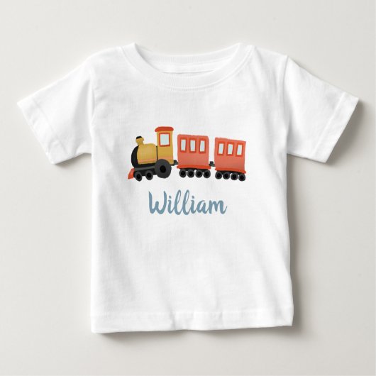 かわいい男の子の列車旅行トランスポート ベビーTシャツ (正面)