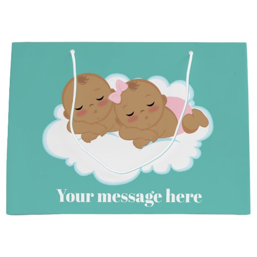 かわいい男の子の双子の赤ちゃんシャワー ラージペーパーバッグ (正面)