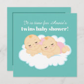 かわいい男の子の双子の赤ちゃんシャワー 招待状 (正面/裏面)