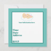 かわいい男の子の双子の赤ちゃんシャワー 招待状 (裏面)