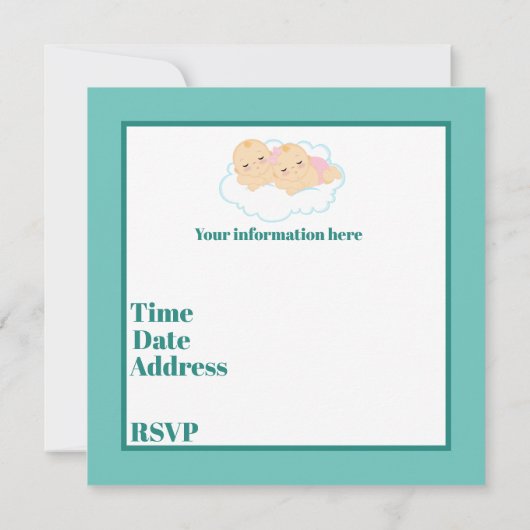 かわいい男の子の双子の赤ちゃんシャワー 招待状 (裏面)