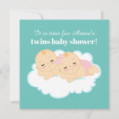 かわいい男の子の双子の赤ちゃんシャワー 招待状 (正面)