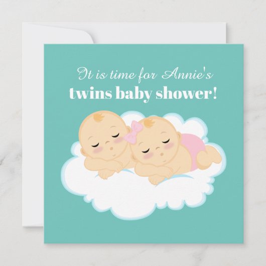 かわいい男の子の双子の赤ちゃんシャワー 招待状 (正面)