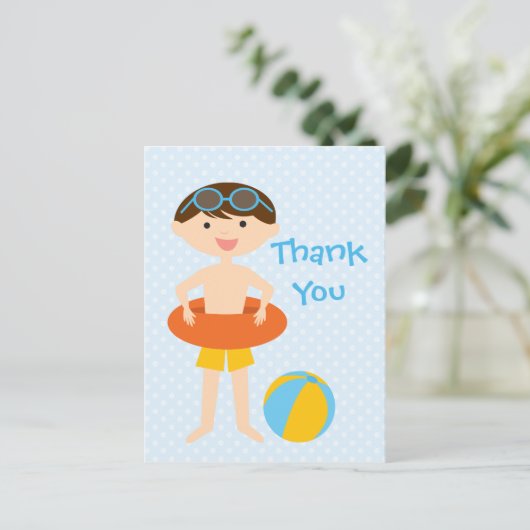 かわいい男の子の夏のプールのパーティー感謝していよのはがき ポストカード (スタンド正面)