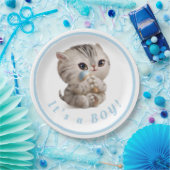 かわいい男の子の子猫の手描きブルータイポグラフィ ペーパープレート (パーティー)