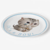 かわいい男の子の子猫の手描きブルータイポグラフィ ペーパープレート (アングル)