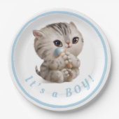 かわいい男の子の子猫の手描きブルータイポグラフィ ペーパープレート (正面)