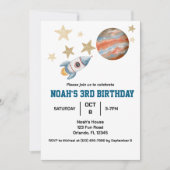 かわいい男の子の宇宙キッズの誕生日 水彩画 招待状 (正面)