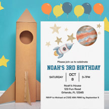 かわいい男の子の宇宙キッズの誕生日 水彩画