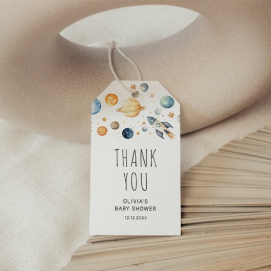 かわいい男の子の宇宙飛行士宇宙ベビーシャワーギフトラベル ギフトタグ