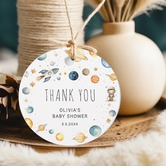 かわいい男の子の宇宙飛行士宇宙ベビーシャワー フェイバータグ