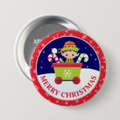 かわいい男の子の小妖精や小人と雪のシーンのクリスマス 缶バッジ (正面&裏面)
