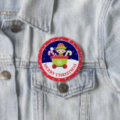 かわいい男の子の小妖精や小人と雪のシーンのクリスマス 缶バッジ (インサイチュ)