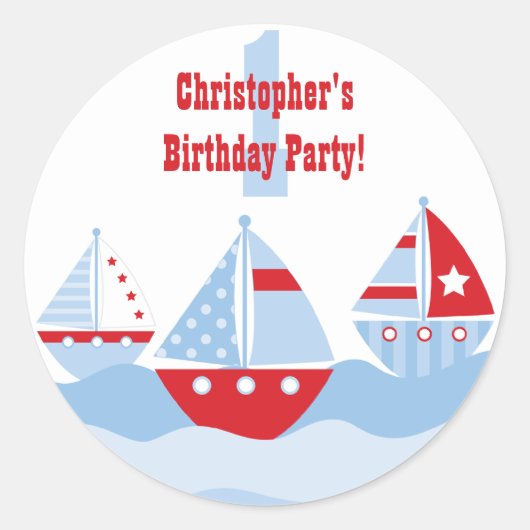 かわいい男の子の帆船の誕生日パーティシール ラウンドシール (正面)