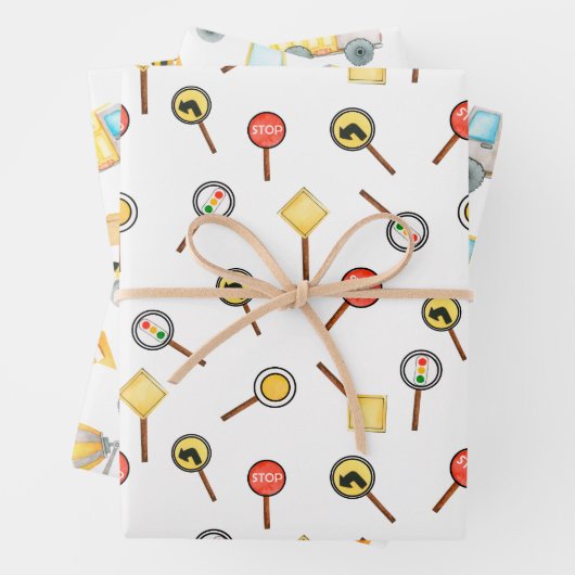 かわいい男の子の建築ビルダーの交通車両 ラッピングペーパーシート (インサイチュ)